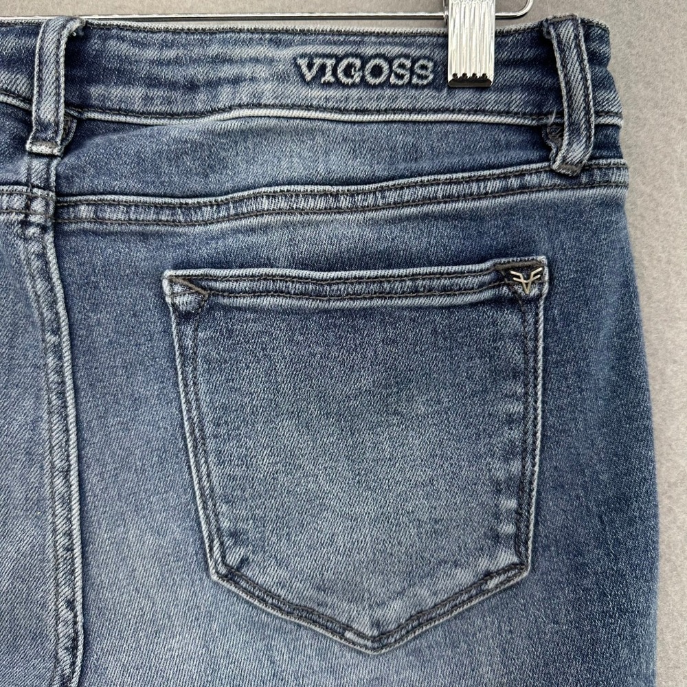 Vigoss‎ Marley Distressed Raw Hem Mid Rise Denim Jeans 30x26 Skinny Whiskers
